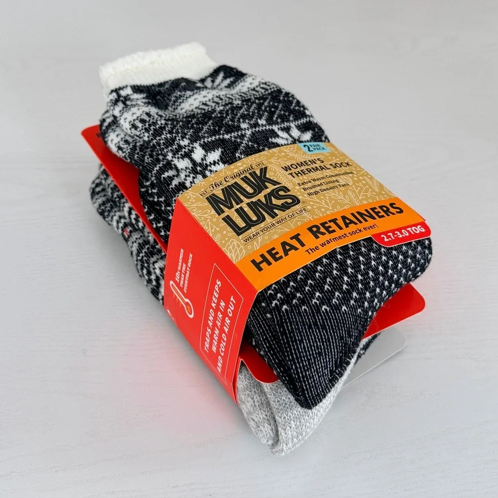 Muk Luks Black and White Snowflake Thermal Socks